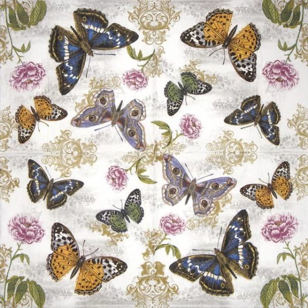 Single Paper Napkin - Butterflies on Retro Background - Image 2