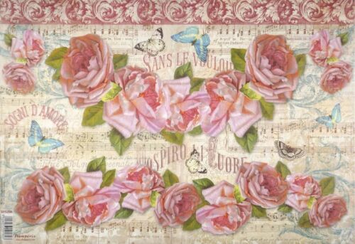 Stamperia Rice Paper 33x49cm  - Score and roses DFS268