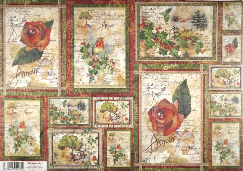 Stamperia Rice Paper 33x49cm - Flowers & Poems Square DFS280