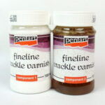 Two 100ml plastic bottles of Pentart Fineline Crackle Varnish set, labeled Component 1 and Component 2, in a transparent box.
