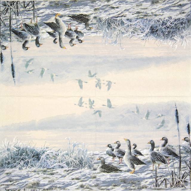 paper-napkin-Ambiente-Winter-River-Geese-33313560