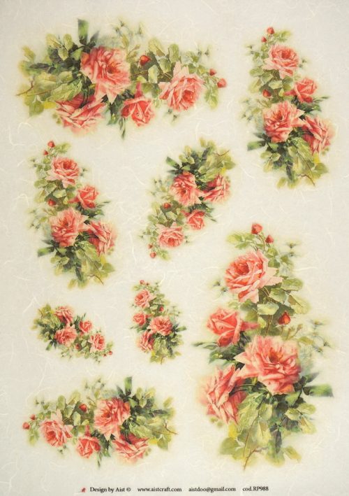 Rice Paper - Red roses large bouquet 32x45cm