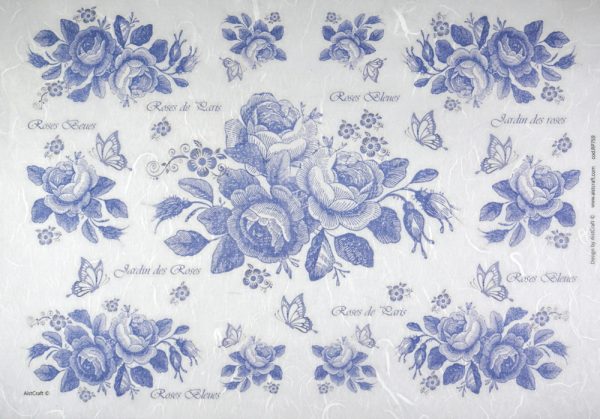 Rice Paper - Blue Roses and butterflies