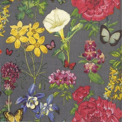 Lunch Napkins (20) - Botanical floral grey