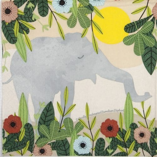 a napkin with an elephant and flowers