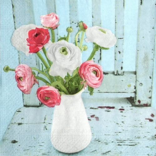 a paper napkin with flowers in a vase