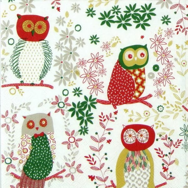 Lunch Napkins (20) - Jolly Owls red