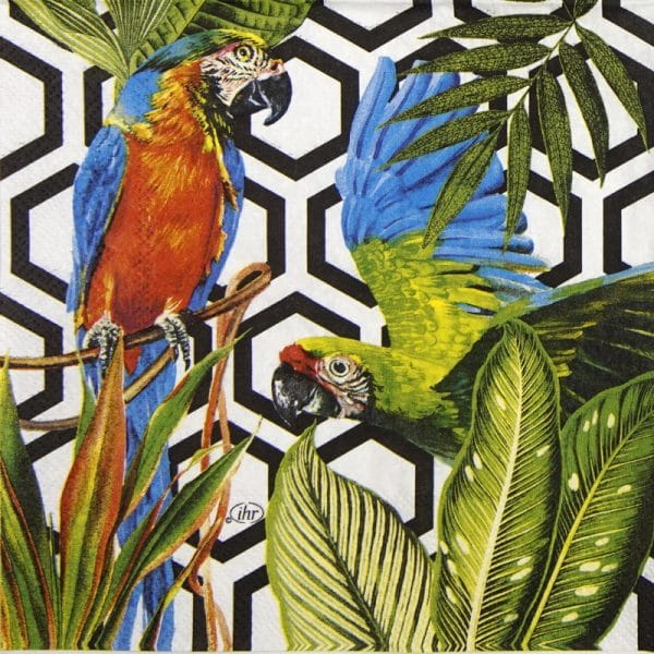 Paper Napkin - Tropical Parrots black