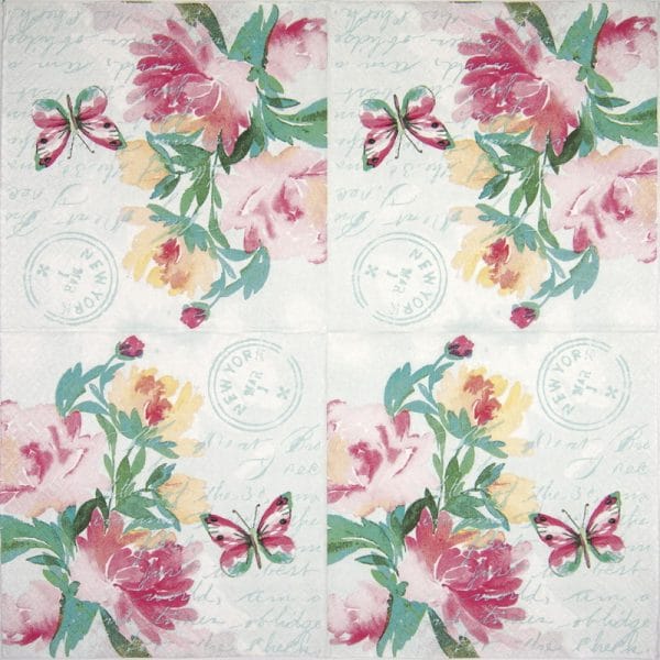 Lunch Napkins (20) - Pink watercolour flowers