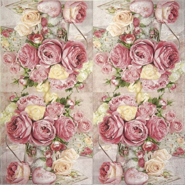 Lunch Napkins (20) - Pink Roses in Vintage Vase