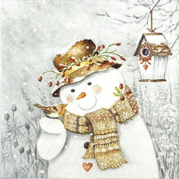 Paper Napkin - Snowman Holding Robin