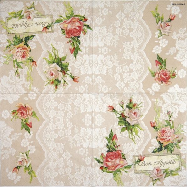 Paper Napkin - Roses on lace