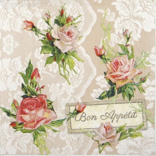 Lunch Napkins (20) - Roses on lace