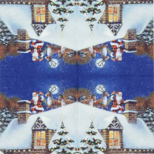 Lunch Napkins (20) - Santa on Rooftop with Reindeer