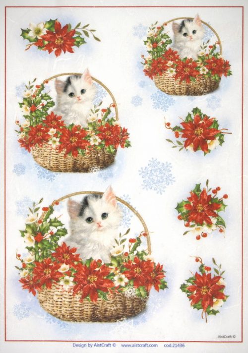 Rice Paper - Christmas Cat in Basket