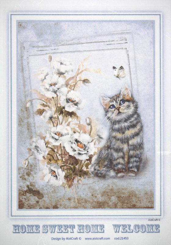 Rice Paper - Cat with flowers