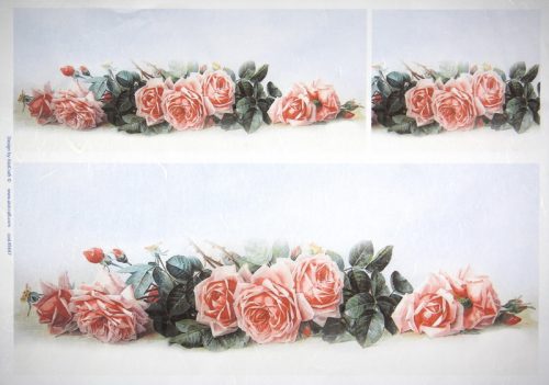 Rice Paper - Pink roses on blue 32x45cm