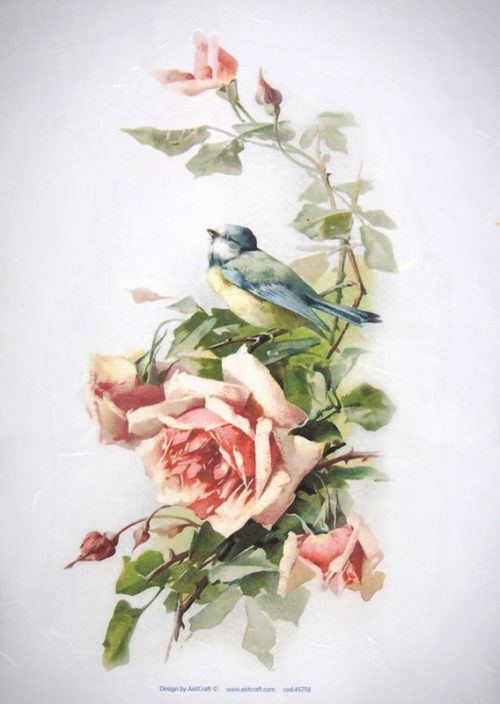 Rice Paper - Rose with bird 32x45cm