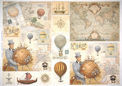 Rice Paper - Travel by Balloon 32x45cm