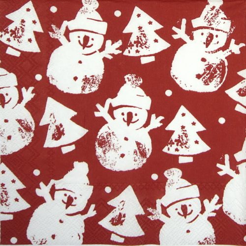 Paper Napkin - Snowman Stamp red