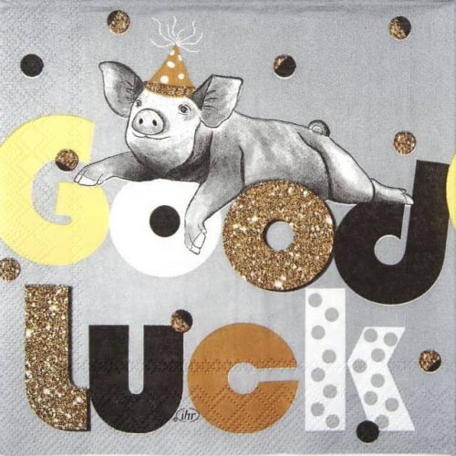 Cocktail Napkin - Good Luck Pig grey