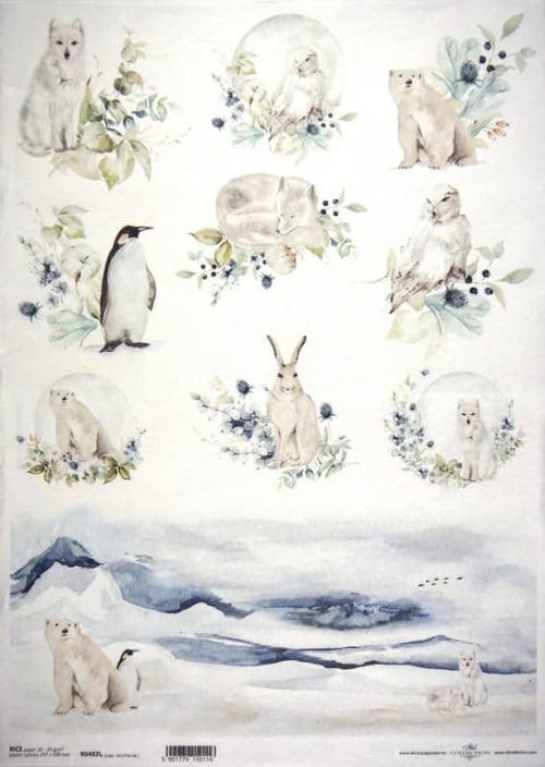 Rice Paper A/3 - White Animals Landscape