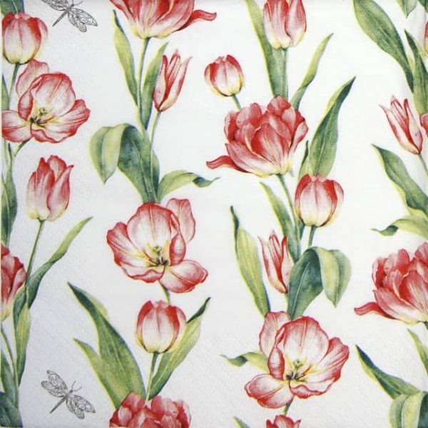 Lunch Napkins (20) - Chaînes de Tulipes red