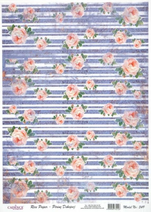 Rice Paper - Roses on Blue