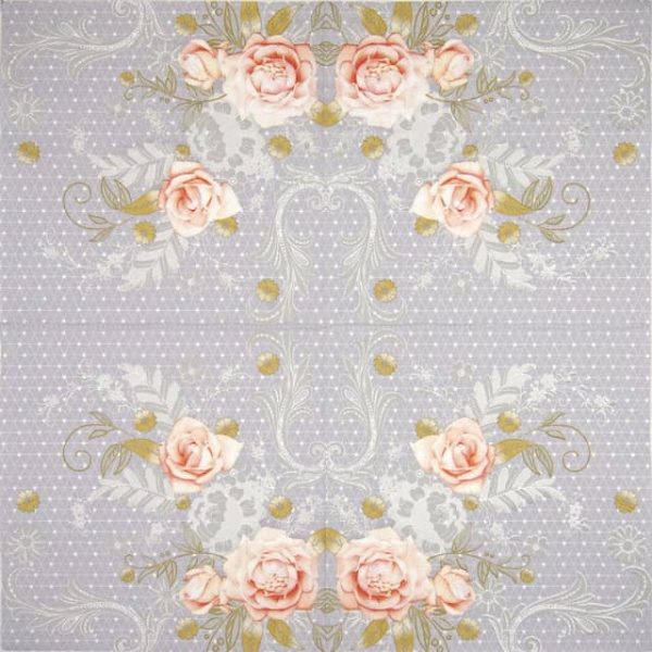 Paper Napkin - Graphic Gray Lace with Roses