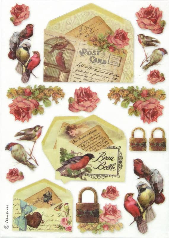 Rice Paper - Post Card with Birds Stamperia DFSA4035
