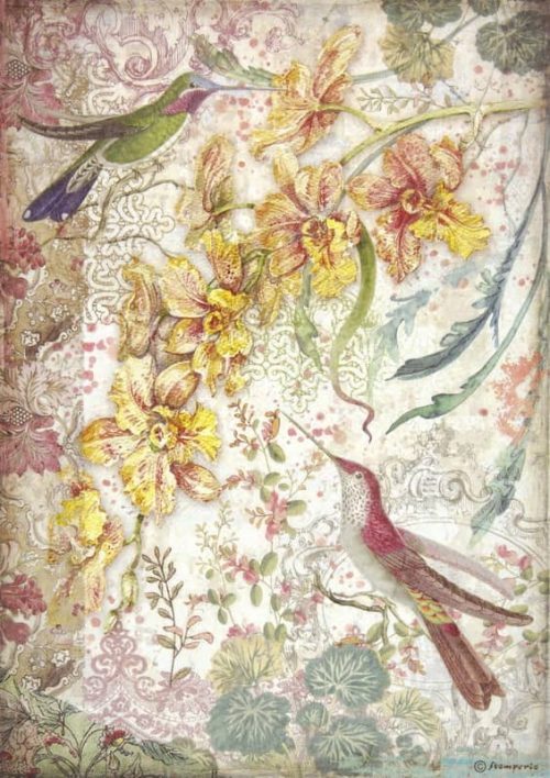 Rice Paper - Yellow orchids and birds - DFSA4510 - Stamperia