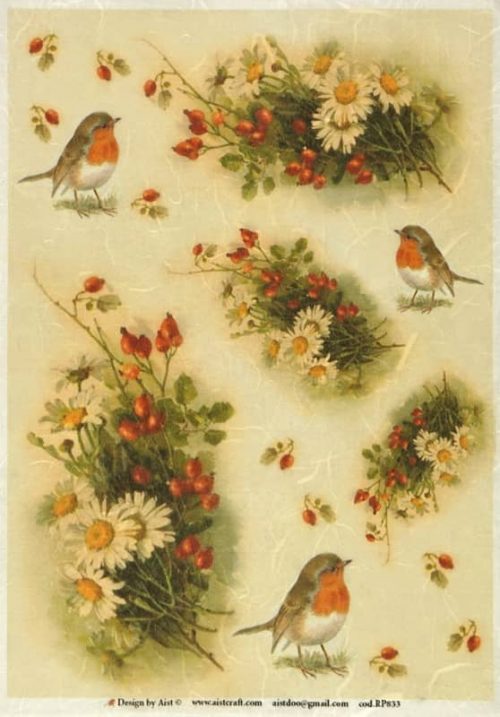 Rice Paper - Vintage Robin & Flowers