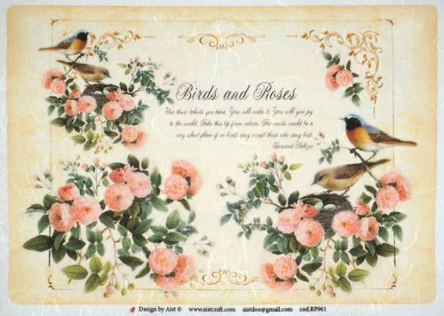 Rice Paper - Vintage Birds and Roses-