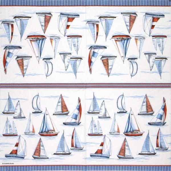 Paper Napkin blue sailboats at sea