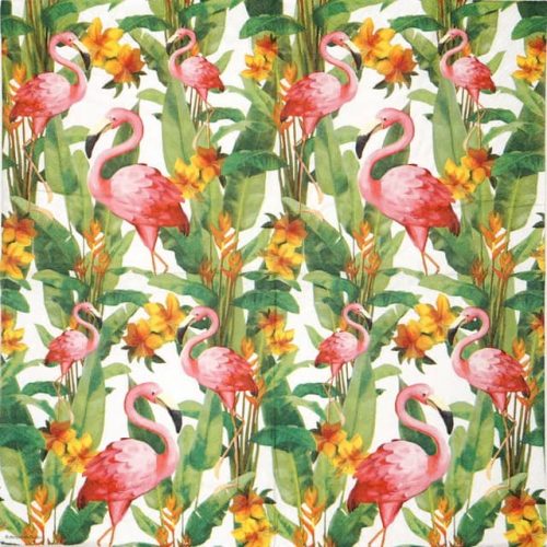 Paper napkin Flamingos with tropival flowers