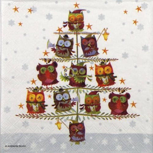 Lunch Napkins (20) - Christmas tree with owls