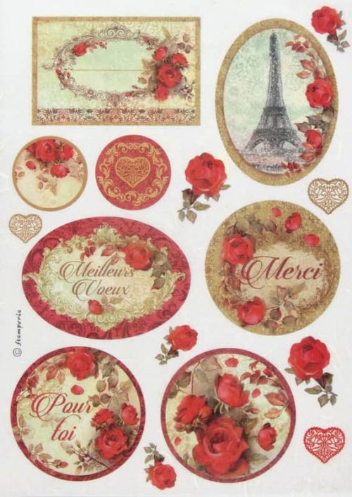 Rice Paper - Red Roses and Frames Stamperia DFSA4137