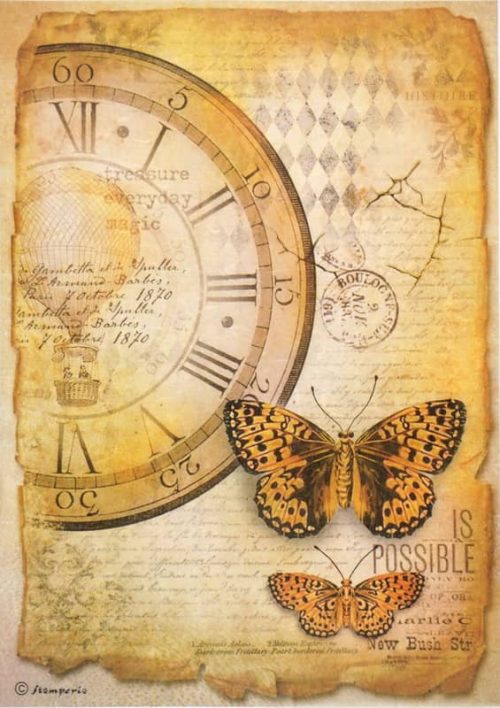 Rice Paper - Mix Media Clock Butterfly