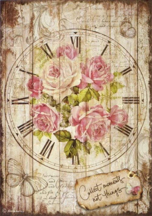 Rice Paper for Decoupage - Sweet Time Clock Bouquet