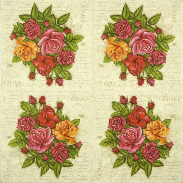 Paper Napkin - Postcard with Roses