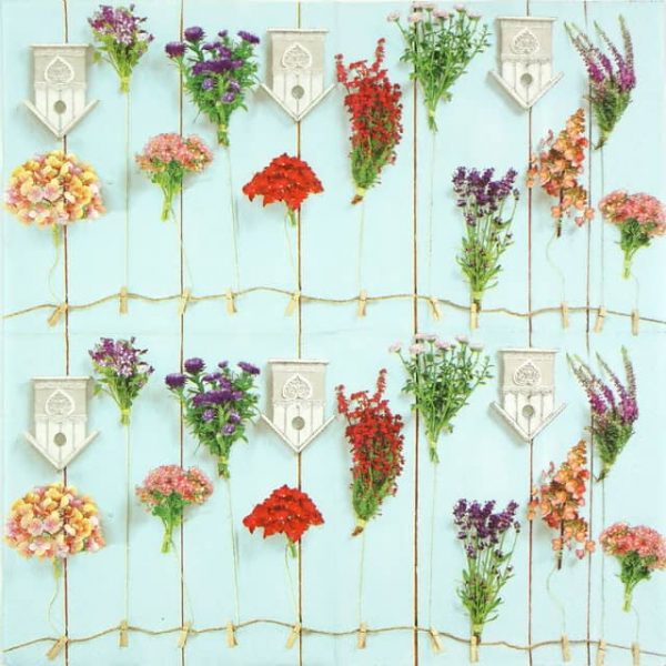 Paper Napkin - Bird Houses and garden flowers