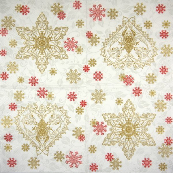 Paper Napkin - Gold & Red Ornate Snowflakes