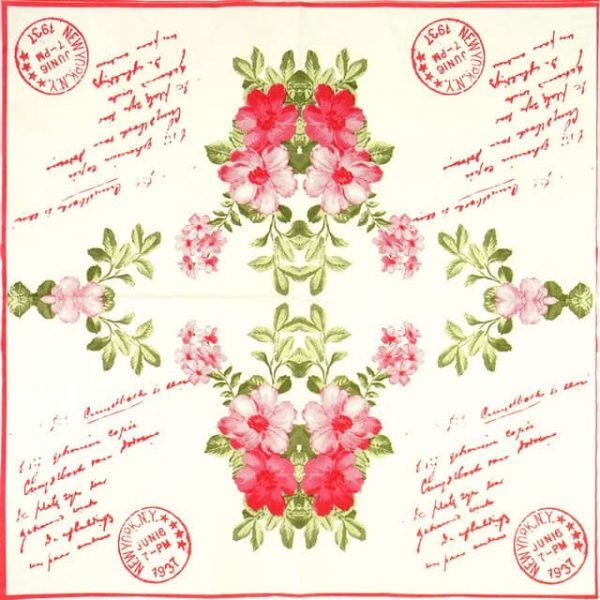 Paper Napkin - Stamp & Flower Red