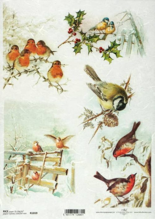 Rice Paper - Vintage Winter Birds