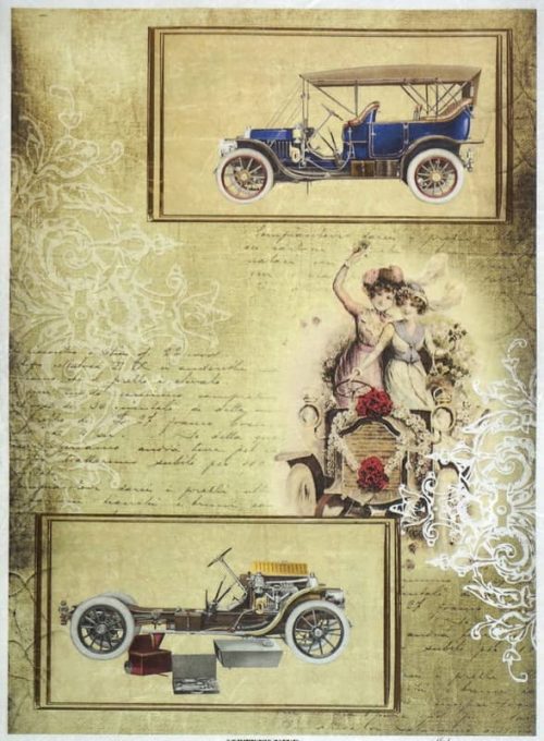 Rice Paper - Vintage Old Cars Ocher