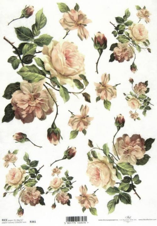 Rice Paper - Vintage Roses White