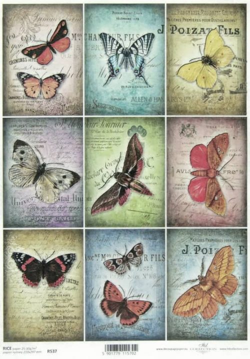 2 Sheets Italy Rice Paper Decoupage Vintage Butterfly Butterflies Ephemera  Collage RCP-AN-122 x2