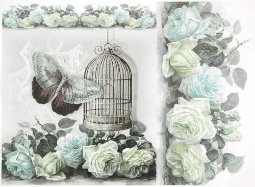 Rice Paper - Cage Rose Butterfly Blue