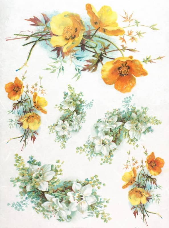 Rice Paper - Yellow, White Flowers