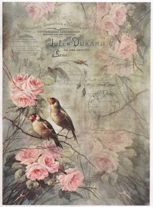 Rice Paper - Vintage Birds on Roses